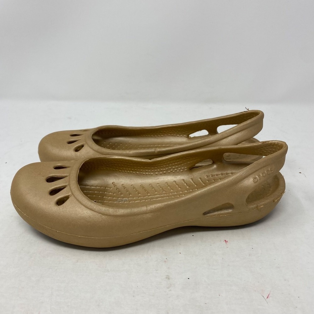 Crocs Malindi Slingback Ballet Flats W5 Gold Ventilation Cutouts Womens